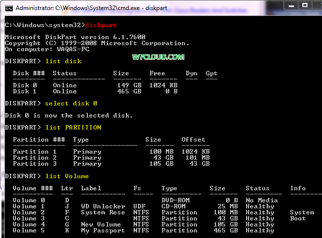 command 11 volume partition disk