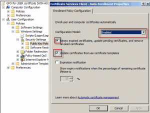 Enable Autoenrollment for user certificate