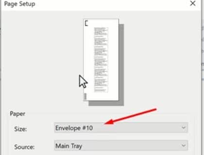 envelop page setting windows 7