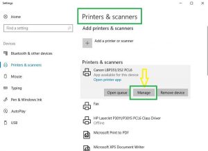 Printer and scanner setting on windows 10