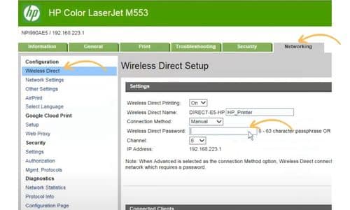 change wifi direct password from web interface