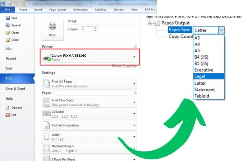 Canon printer and paper settings