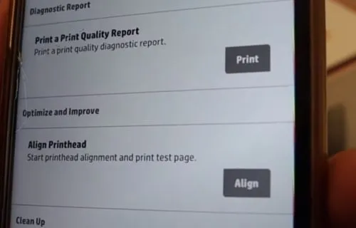 align setting on HP app